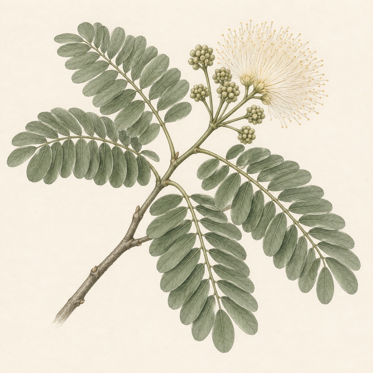 Pencil botanical study of Albizia lebbeck