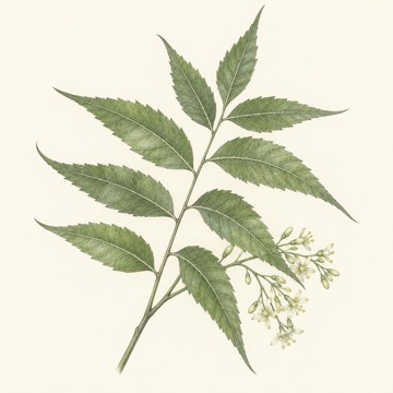 Pencil botanical study of Azadirachta indica