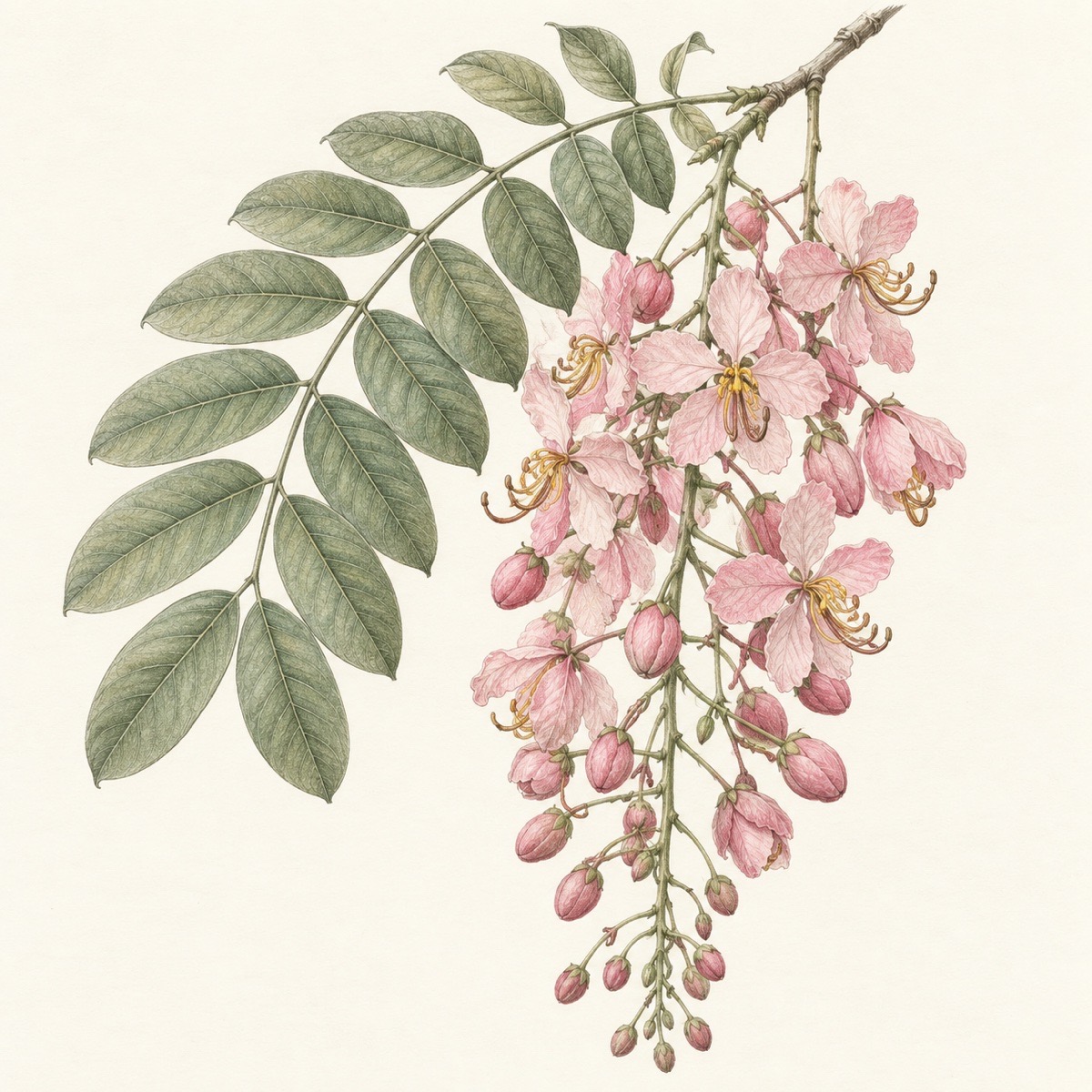 Pencil botanical study of Cassia javanica