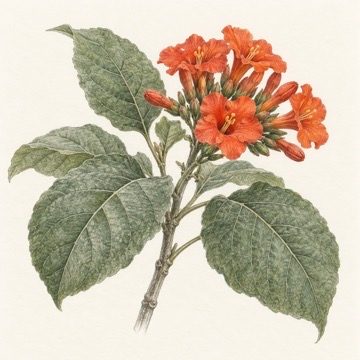 Cordia sebestena botanical pencil study Pencil botanical study of Cordia sebestena