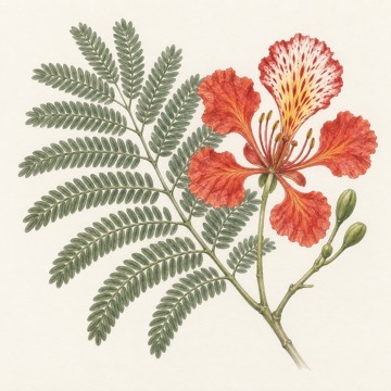 Pencil botanical study of Delonix regia