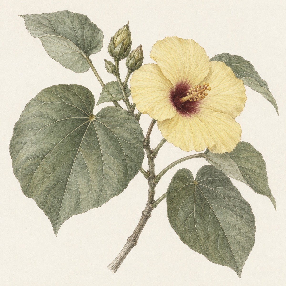 Pencil botanical study of Hibiscus tiliaceus