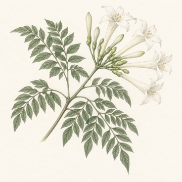 Pencil botanical study of Millingtonia hortensis