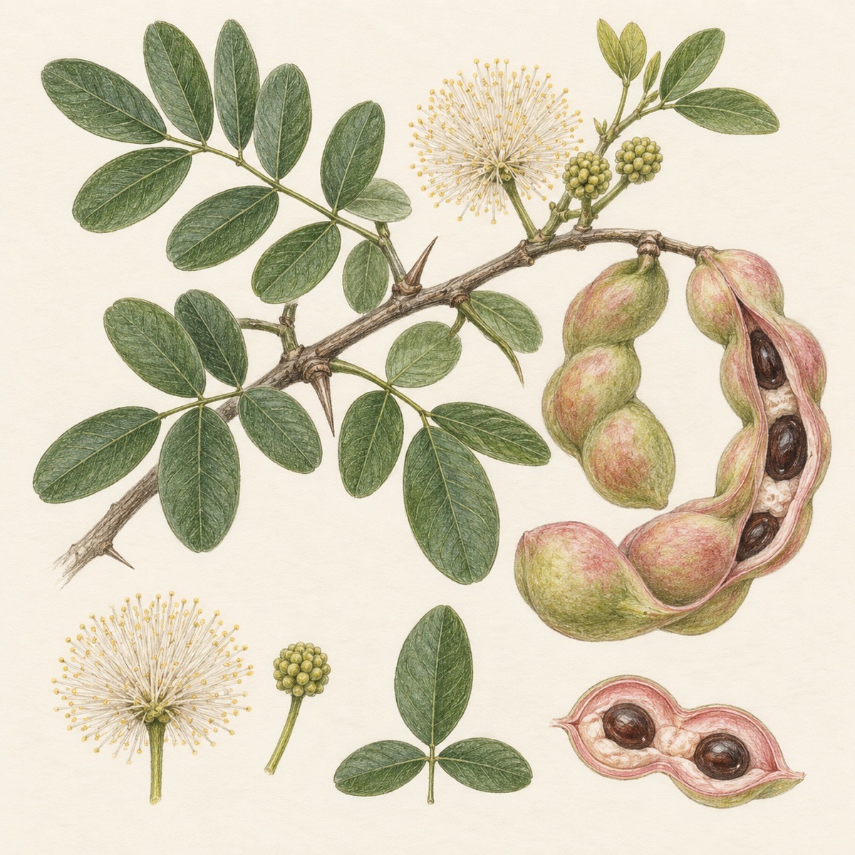 Pencil botanical study of Pithecellobium dulce