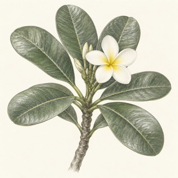 Pencil botanical study of Plumeria obtusa