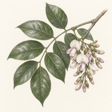 Pencil botanical study of Pongamia pinnata