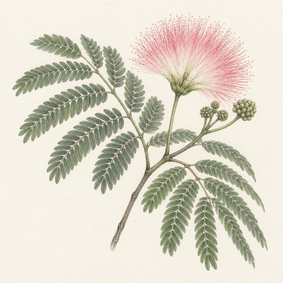 Pencil botanical study of Samanea saman