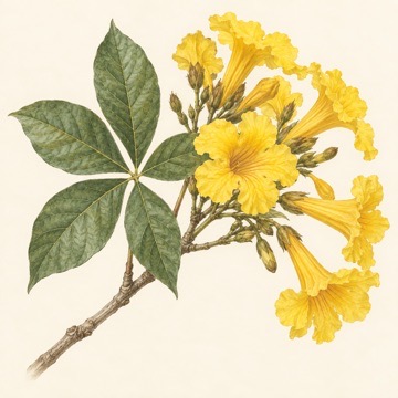Pencil botanical study of Tabebuia argentea