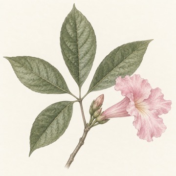 Pencil botanical study of Tabebuia rosea