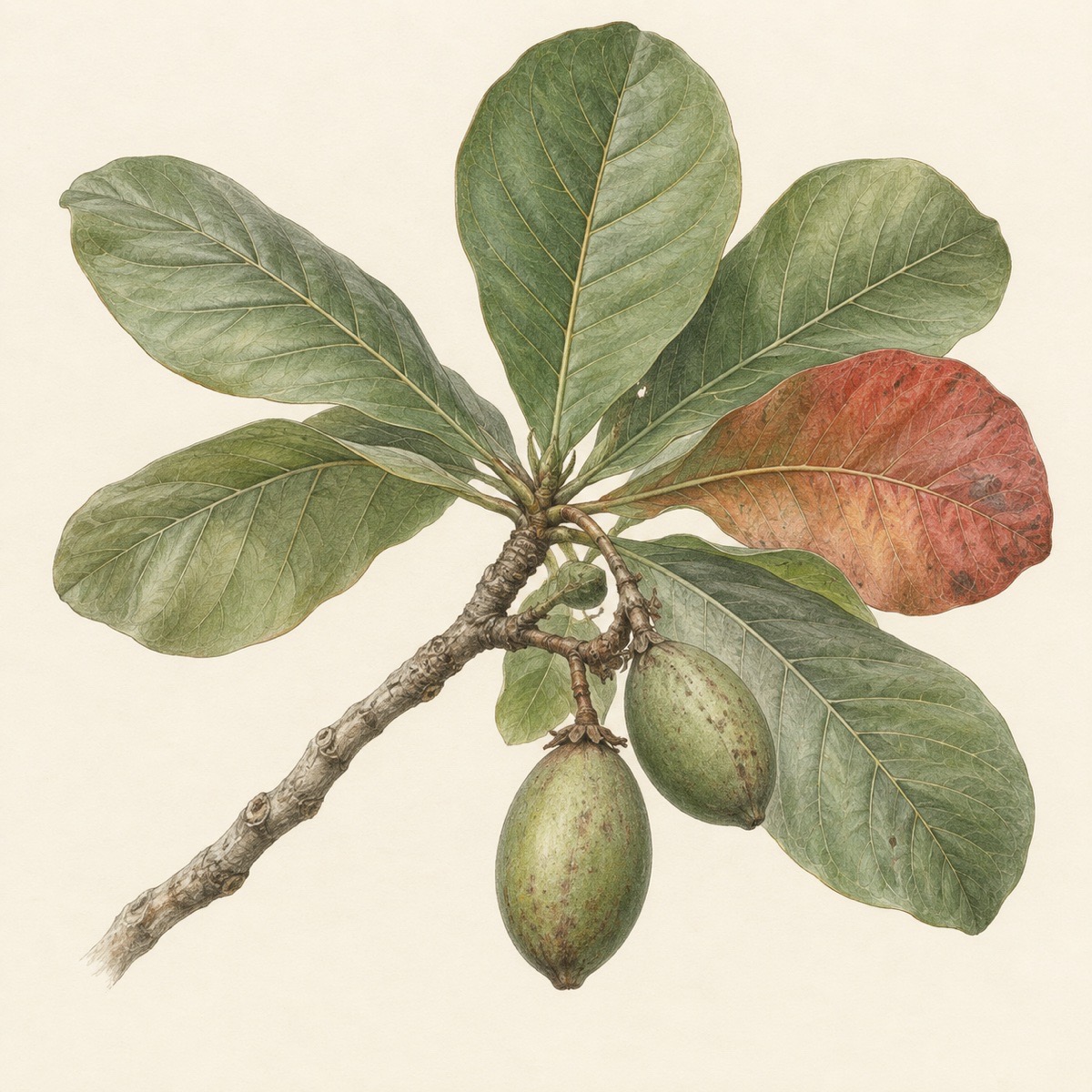 Pencil botanical study of Terminalia catappa