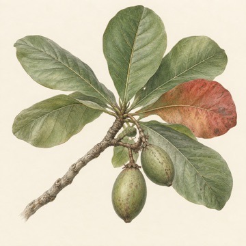 Pencil botanical study of Terminalia catappa