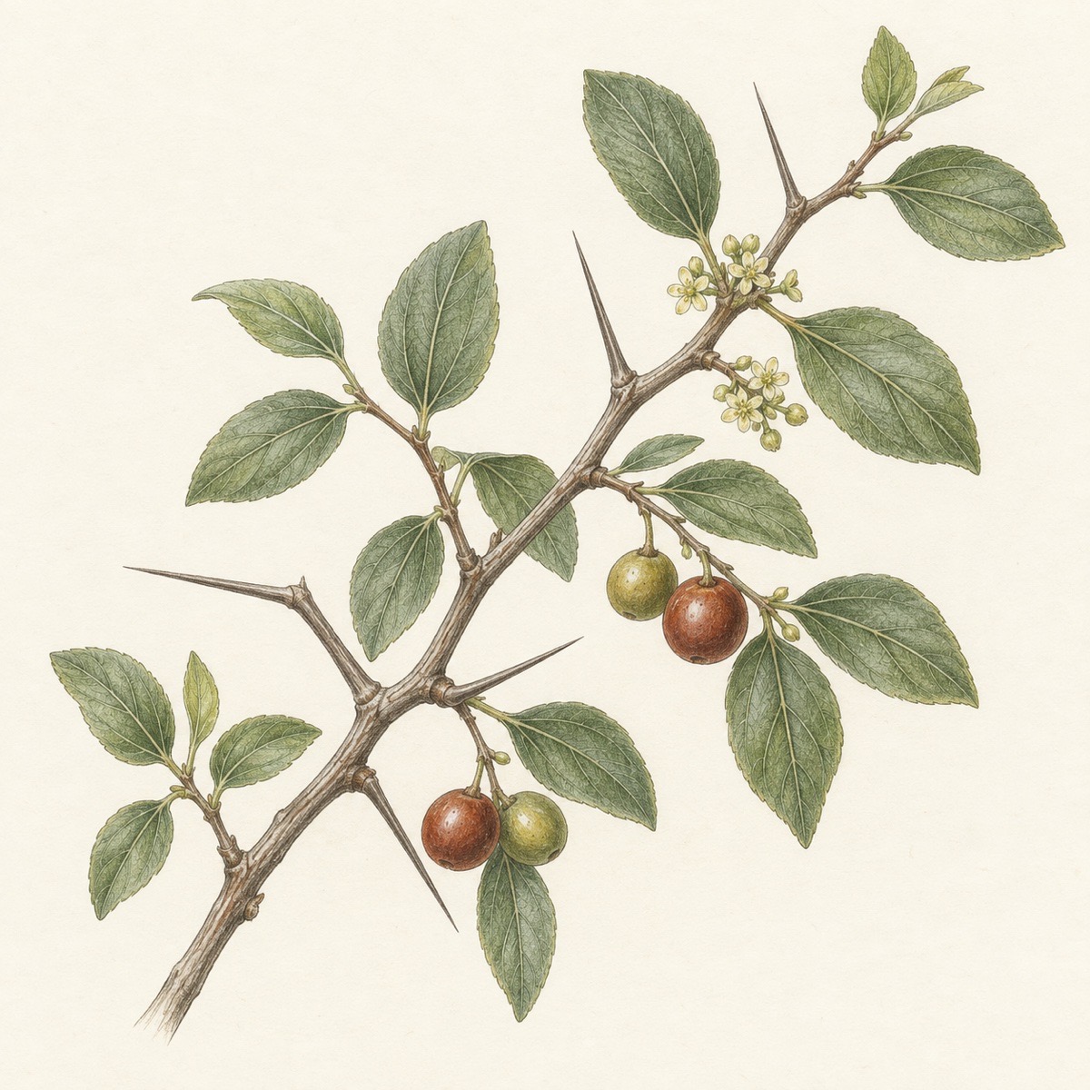 Pencil botanical study of Ziziphus spina-christi